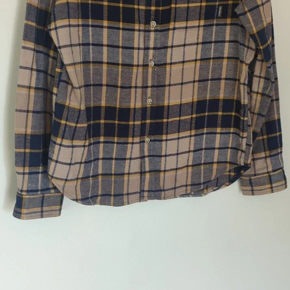 Eddie Bauer Men's Blue Yellow Tan Plaid Flannel Button Down Shirt Medium - Picture 5 of 8